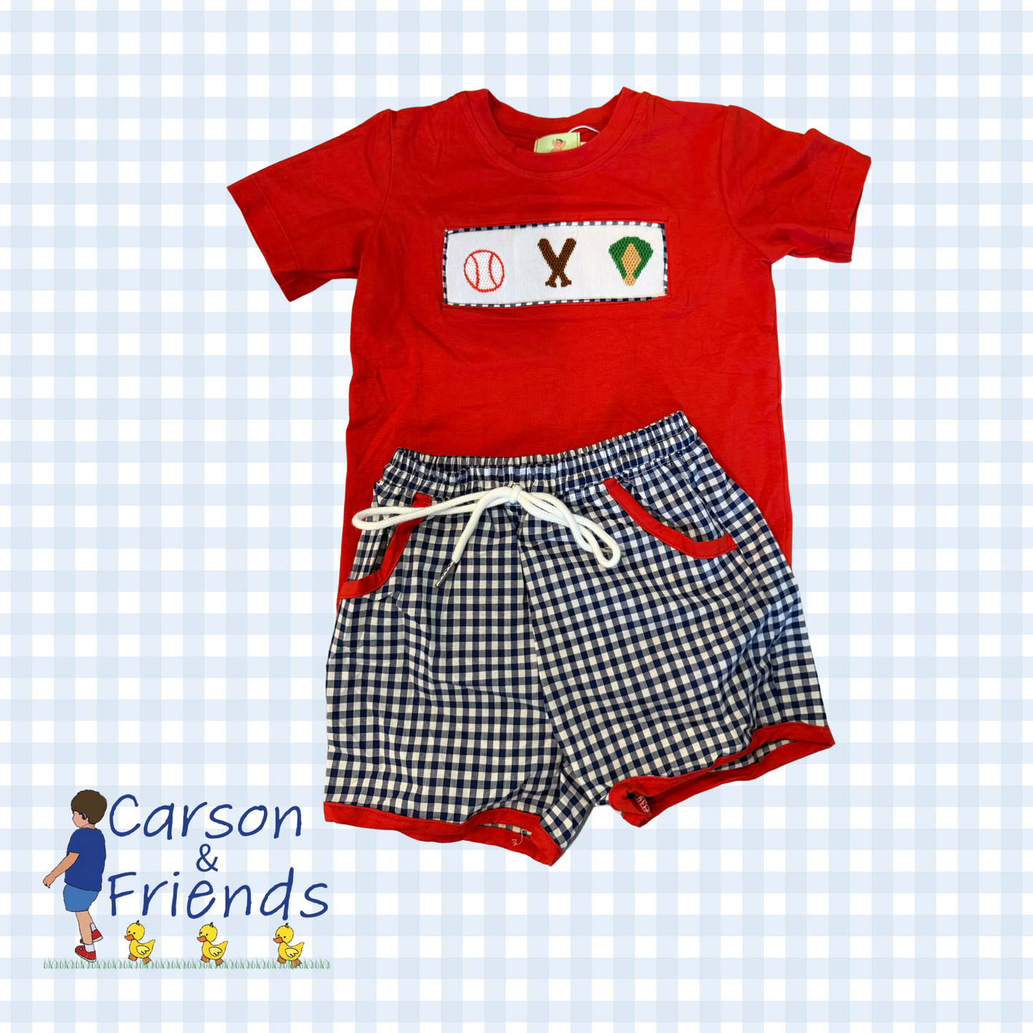 Baseball Smocked Short Set
