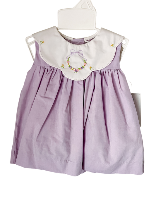 Petit Ami Lavender Dress with Floral Embroidery