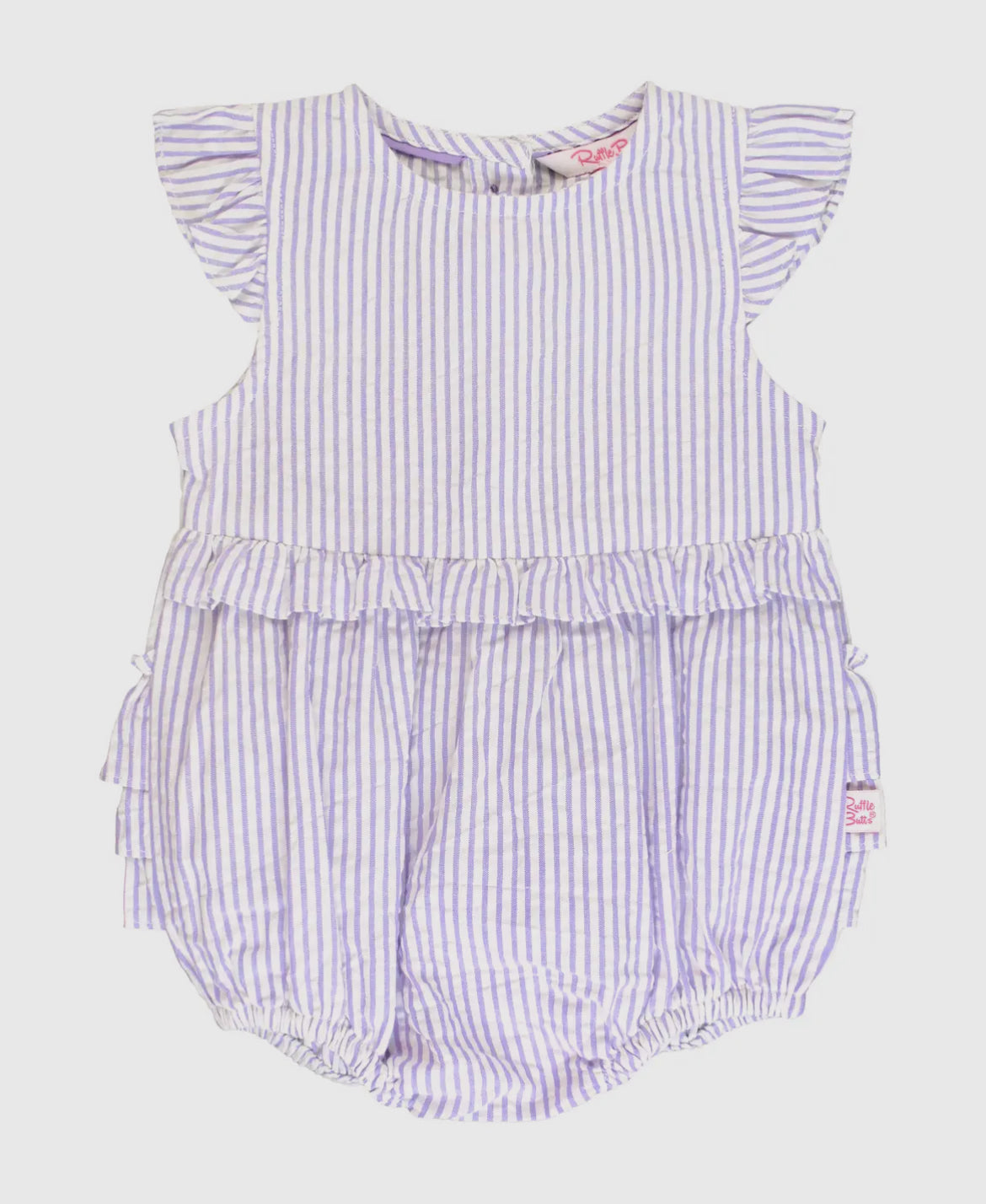 RuffleButts Lavender Seersucker Bubble Romper