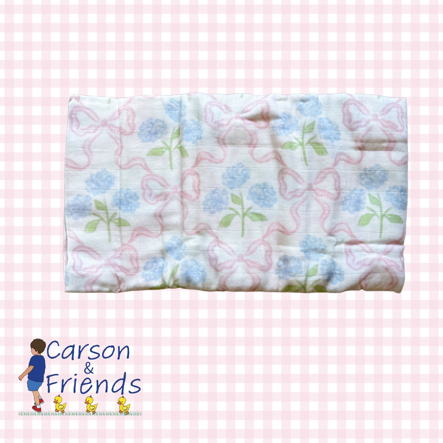 Carson and Friends Organic Muslin Cotton/Bamboo Swaddle- Hydrangea Bow Trellis