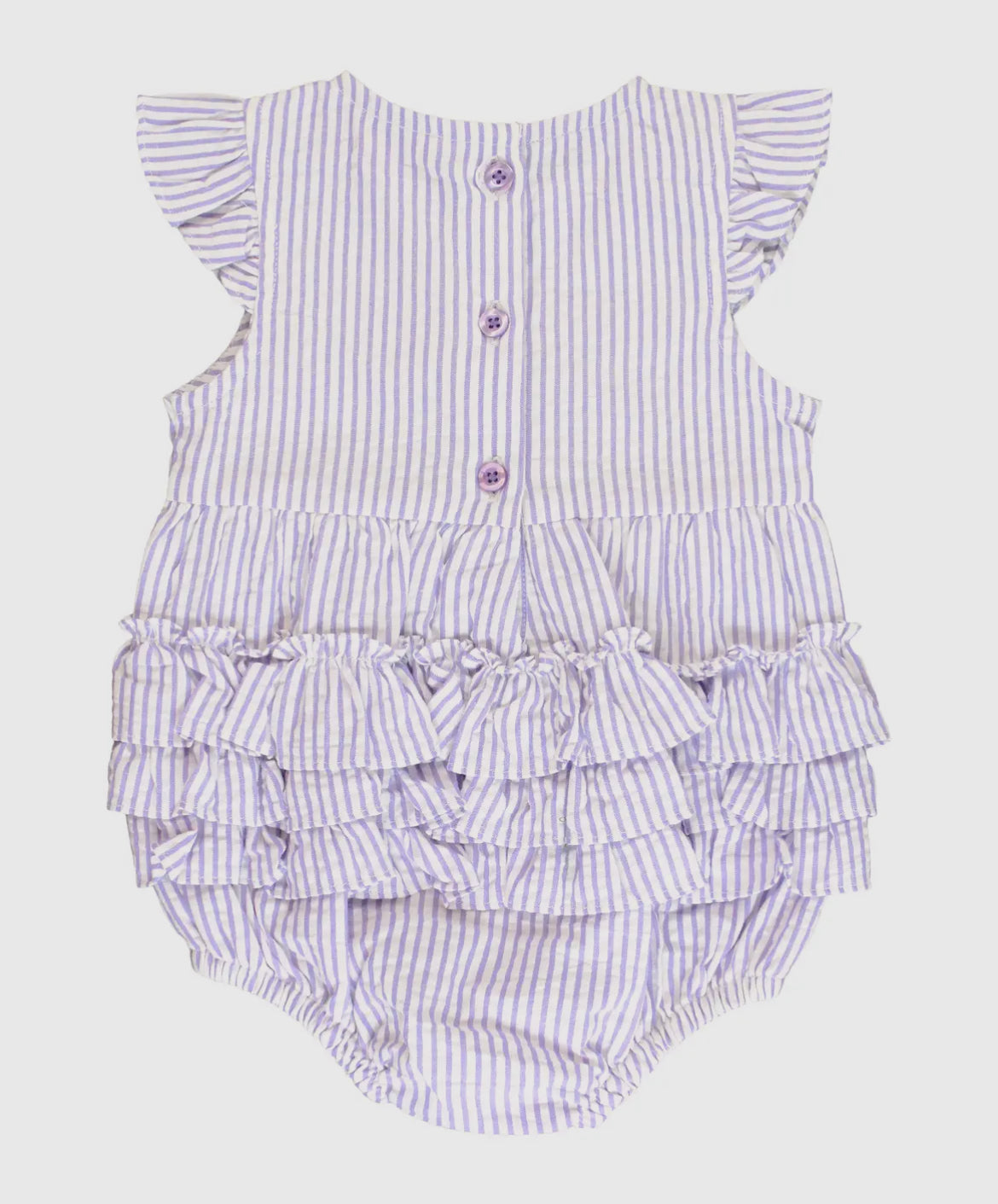 RuffleButts Lavender Seersucker Bubble Romper