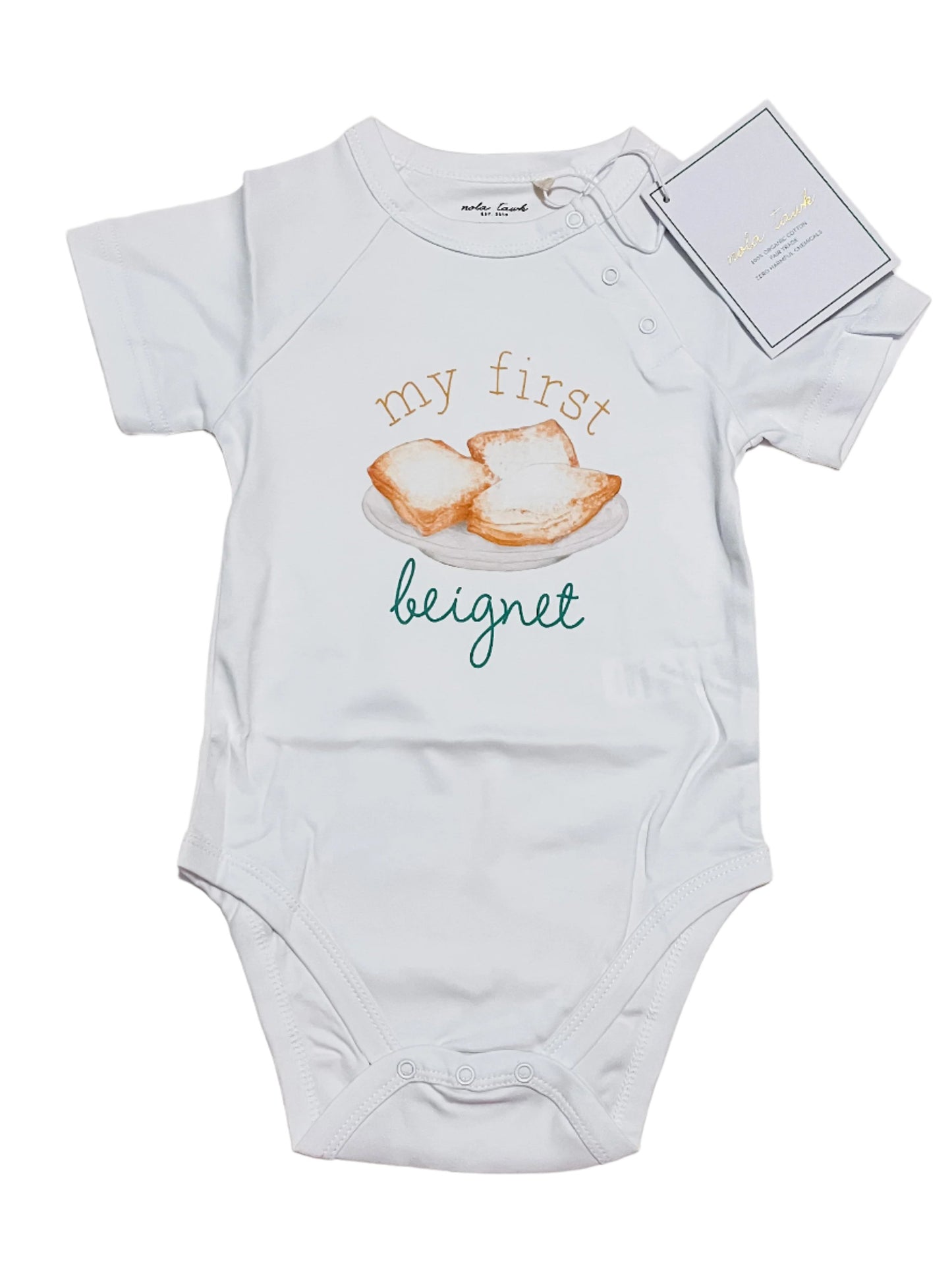 My First Beignet Organic Cotton Onesie- Nola Tawk