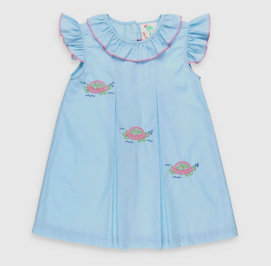 Shrimp and Grits Kids Turtles all the Way Embroidered Dress