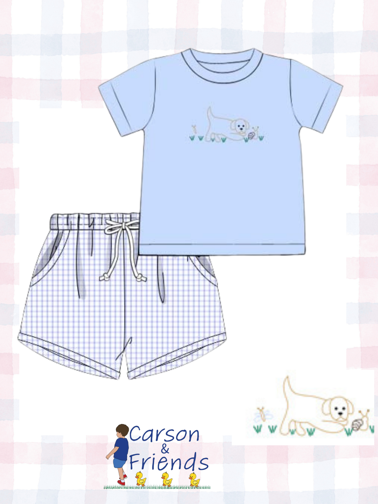 Preorder ETA March- Snips and Snails Embroidered Short Set